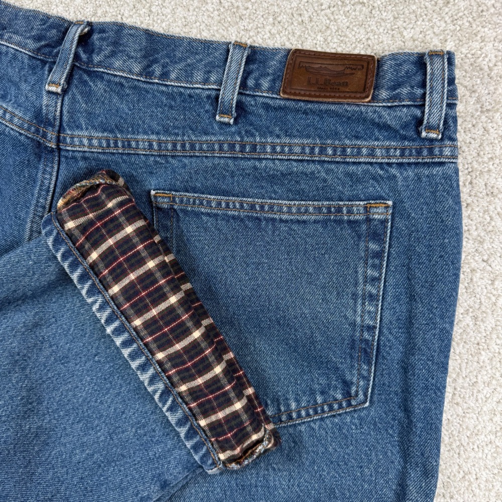 L.L. Bean Jeans Mens 42x30 Blue Flannel Lined Relaxed Fit Plaid 139426